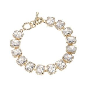 GORGEOUS 14K GP Emerald Cut Stone Link Bracelet Toggle Closure